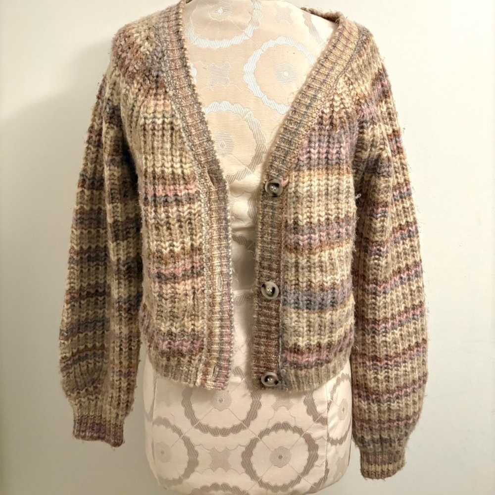 Jessica Simpson Beige and Pink Knit Cardigan